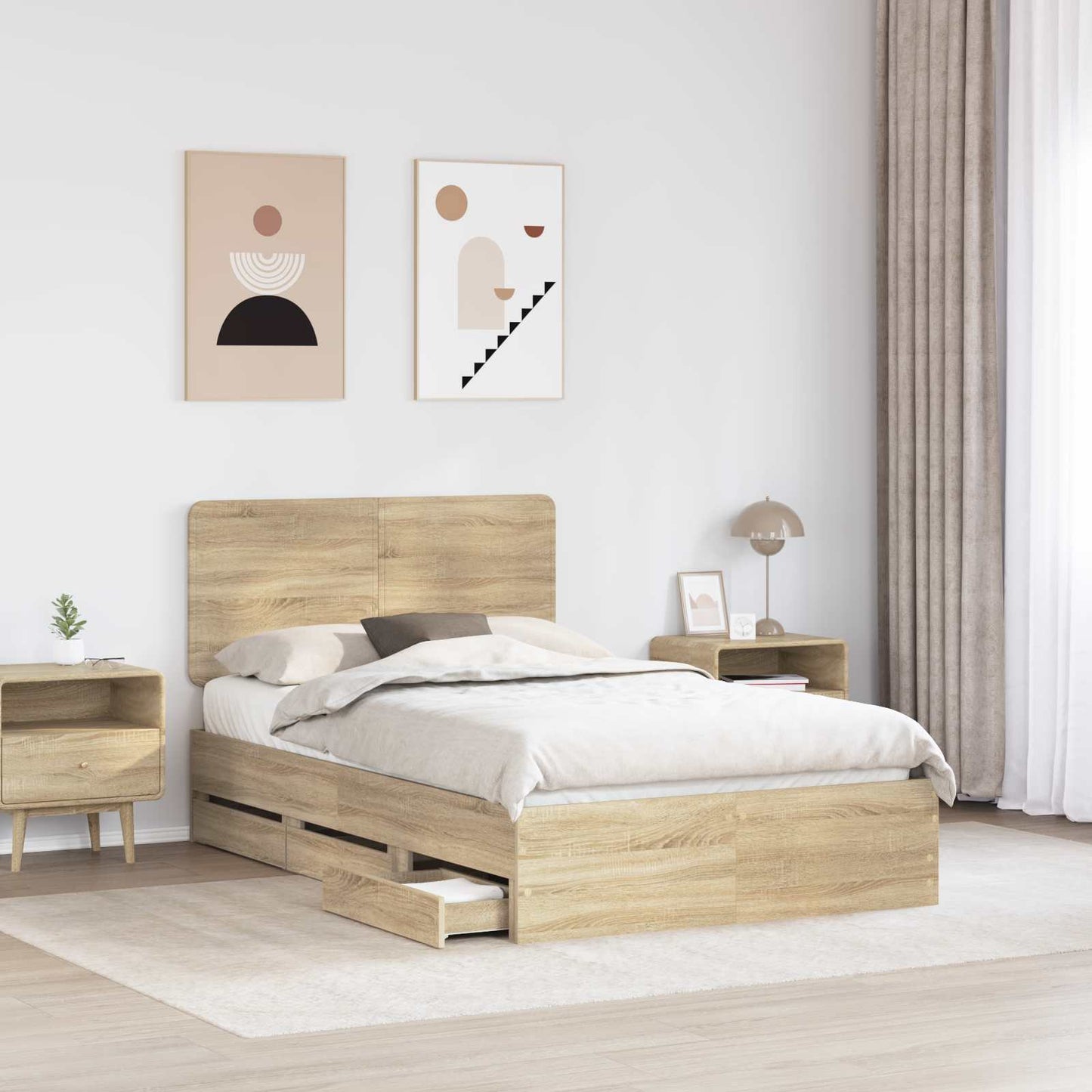 Bed Frame with Drawer Sonoma Oak 120 x 190 cm Engineer Wood