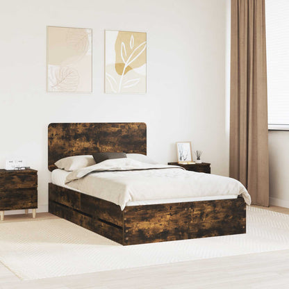 Bed Frame with Drawer Smoked Oak 120 x 190 cm Engineer Wood