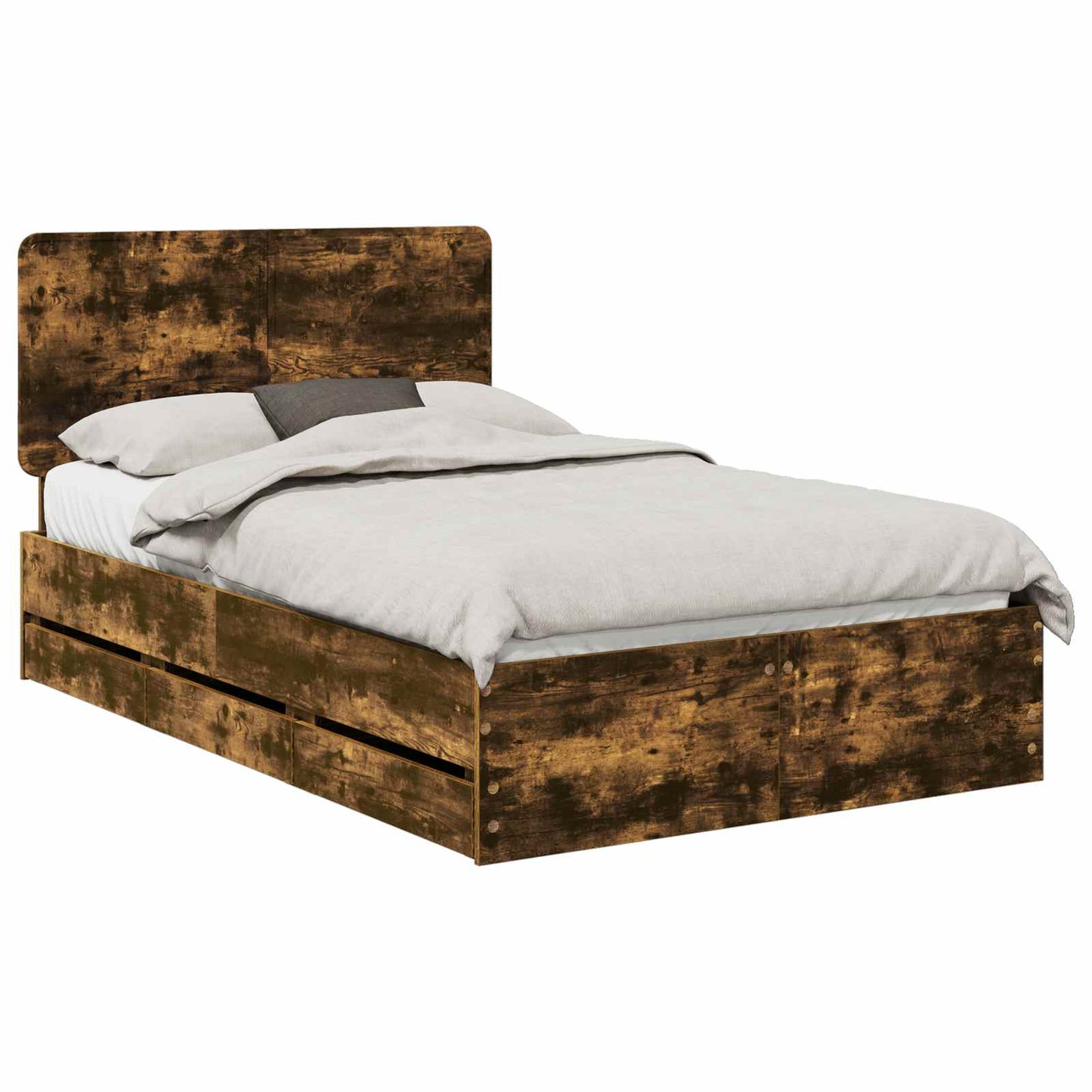 Bed Frame with Drawer Smoked Oak 120 x 190 cm Engineer Wood