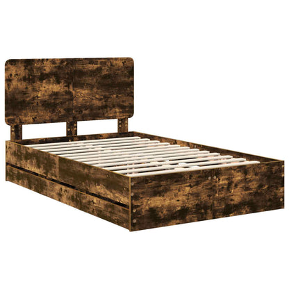 Bed Frame with Drawer Smoked Oak 120 x 190 cm Engineer Wood