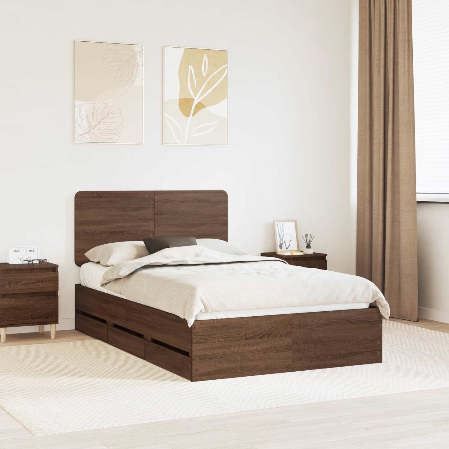Bed Frame with Drawer Brown Oak 120 x 190 cm Engineer Wood