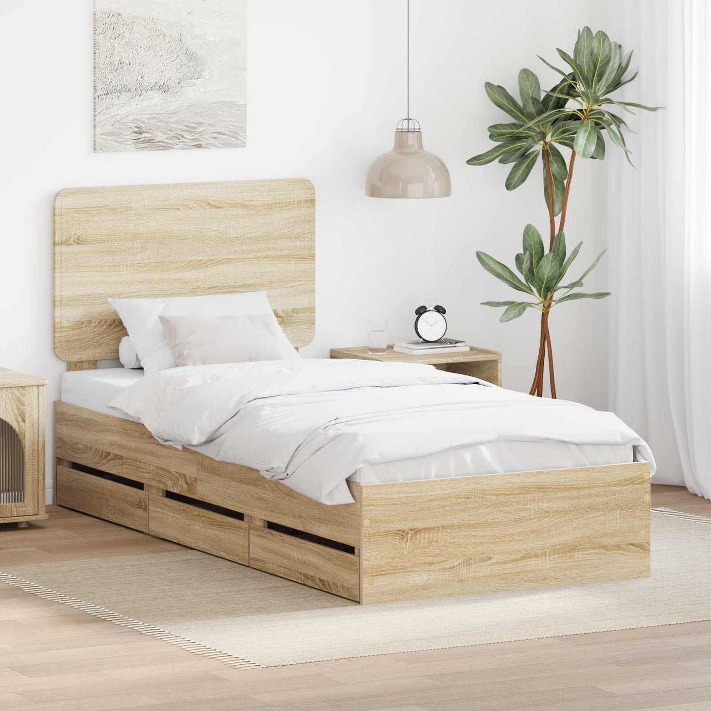 Bed Frame with Drawer Sonoma Oak 100 x 200 cm Engineer Wood