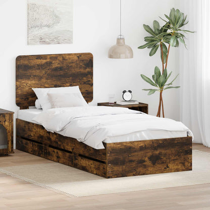 Bed Frame with Drawer Smoked Oak 100 x 200 cm Engineer Wood