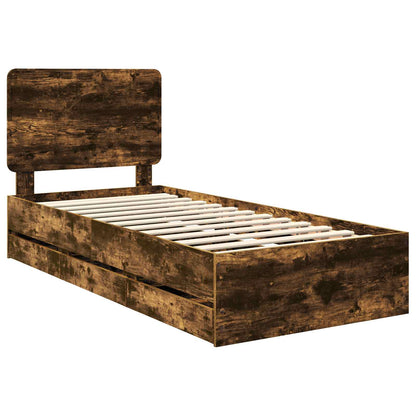 Bed Frame with Drawer Smoked Oak 100 x 200 cm Engineer Wood