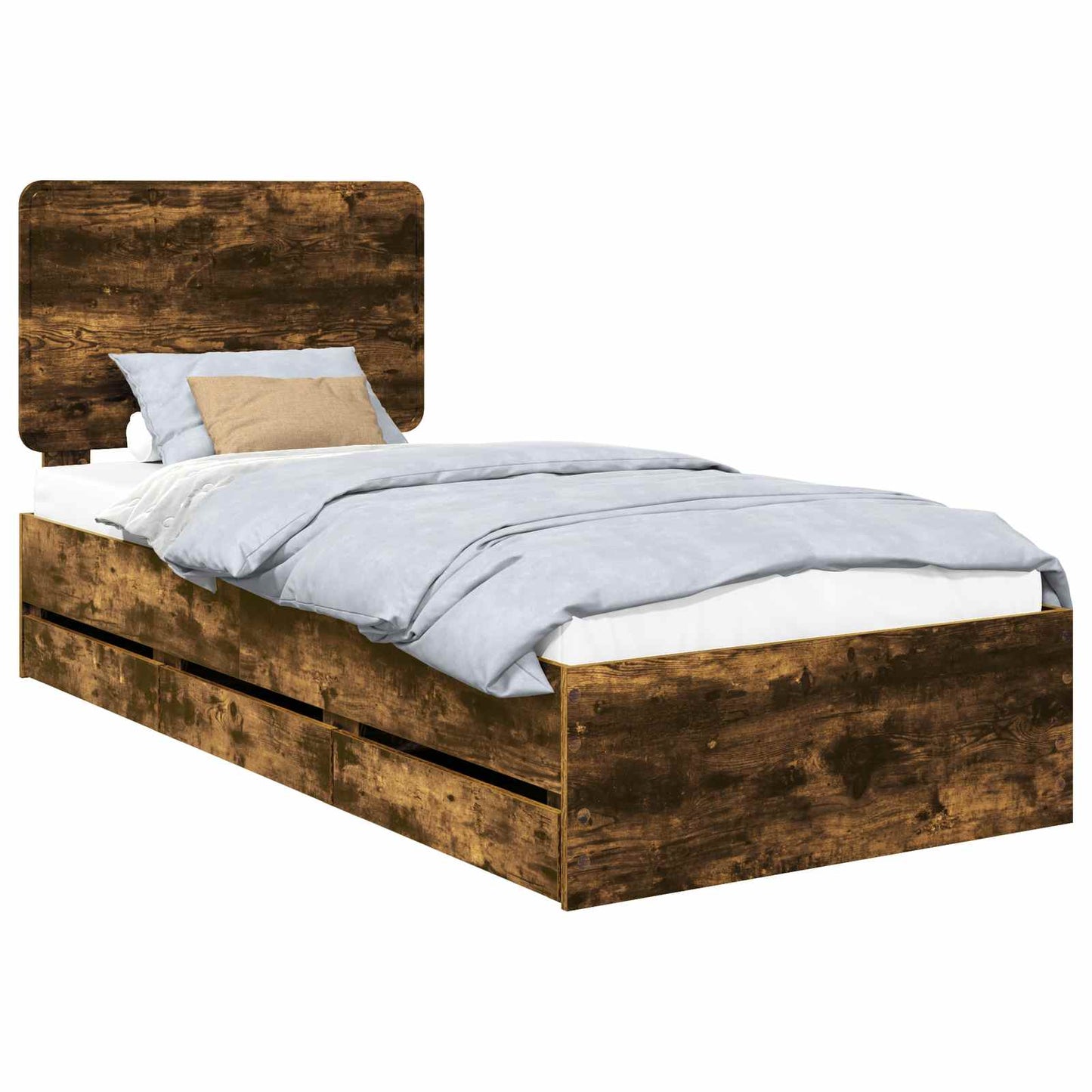 Bed Frame with Drawer Smoked Oak 90 x 190 cm Engineer Wood