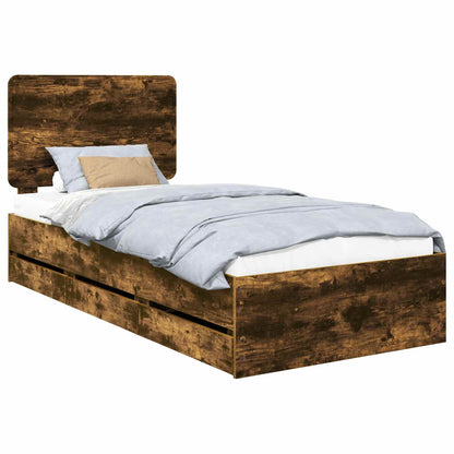Bed Frame with Drawer Smoked Oak 90 x 190 cm Engineer Wood