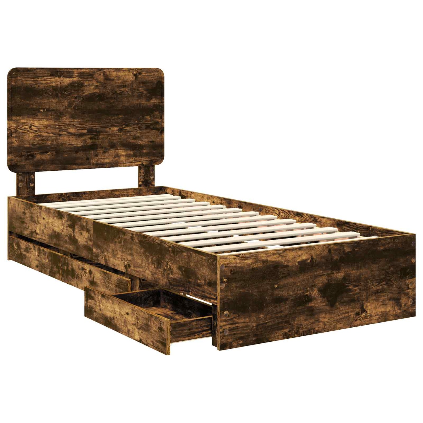 Bed Frame with Drawer Smoked Oak 90 x 190 cm Engineer Wood