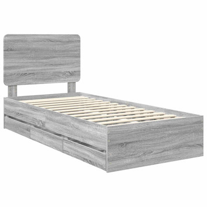 Bed Frame with Drawer Grey Sonoma 90 x 190 cm Engineer Wood