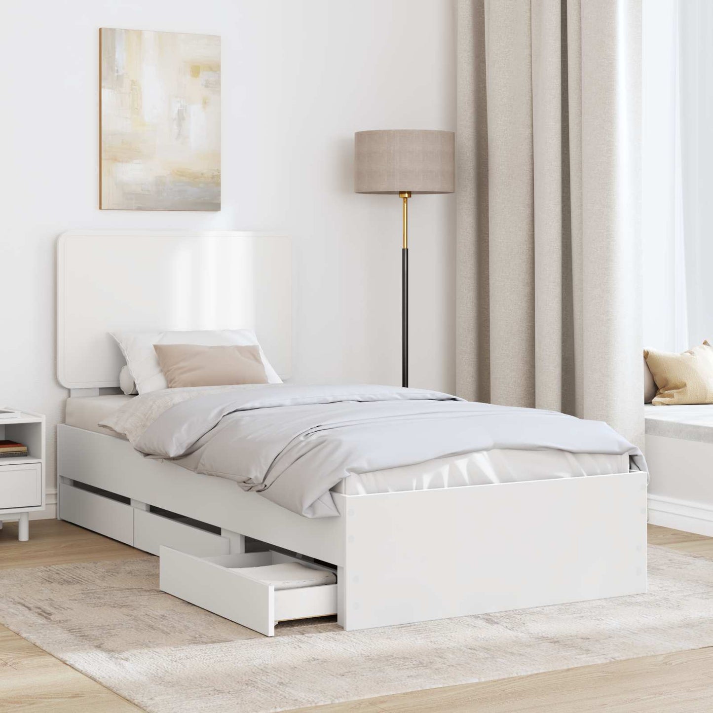 Bed Frame with Drawer White 75 x 190 cm Engineer Wood