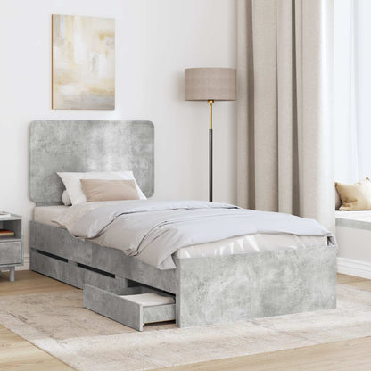 Bed Frame with Drawer Concrete Grey 75 x 190 cm Engineer Wood