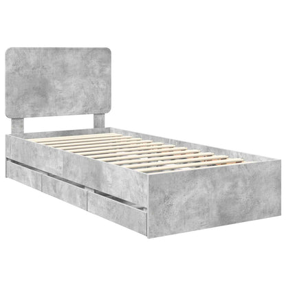 Bed Frame with Drawer Concrete Grey 75 x 190 cm Engineer Wood
