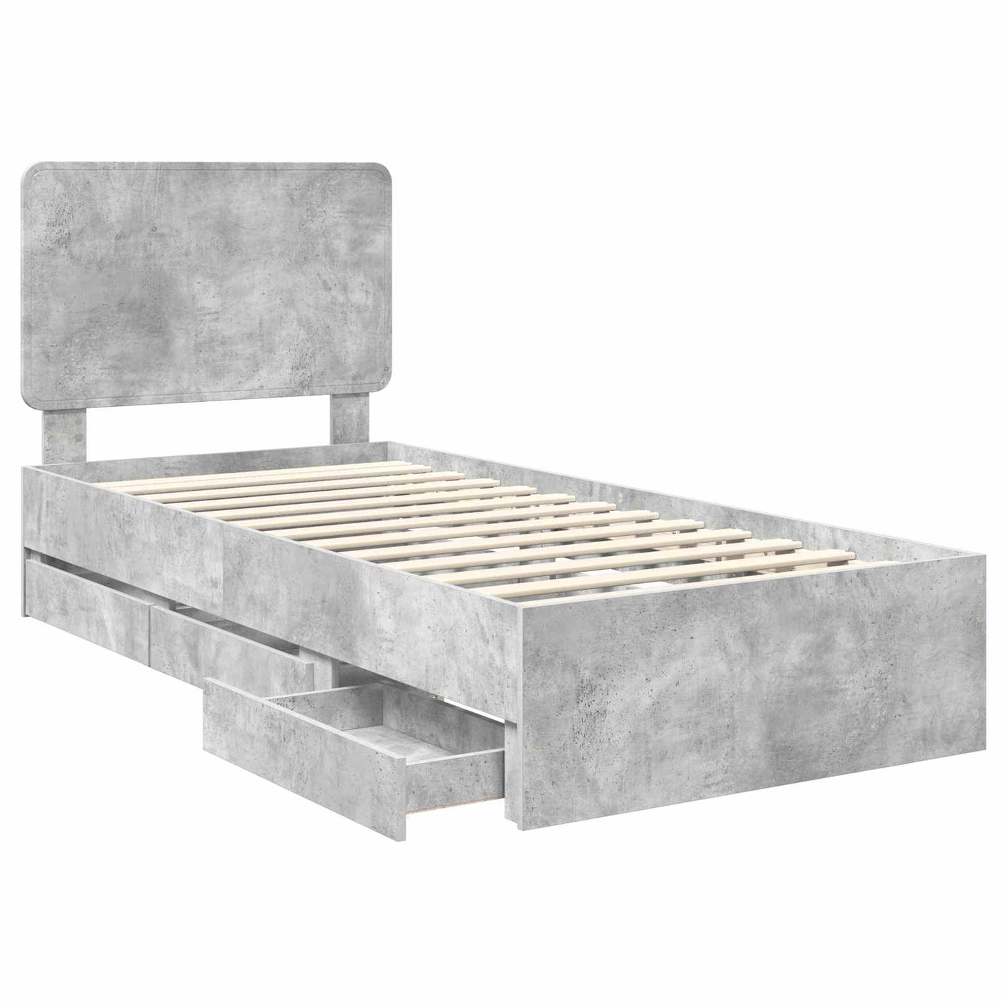 Bed Frame with Drawer Concrete Grey 75 x 190 cm Engineer Wood