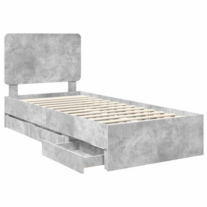 Bed Frame with Drawer Concrete Grey 75 x 190 cm Engineer Wood