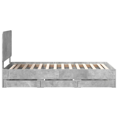 Bed Frame with Drawer Concrete Grey 75 x 190 cm Engineer Wood