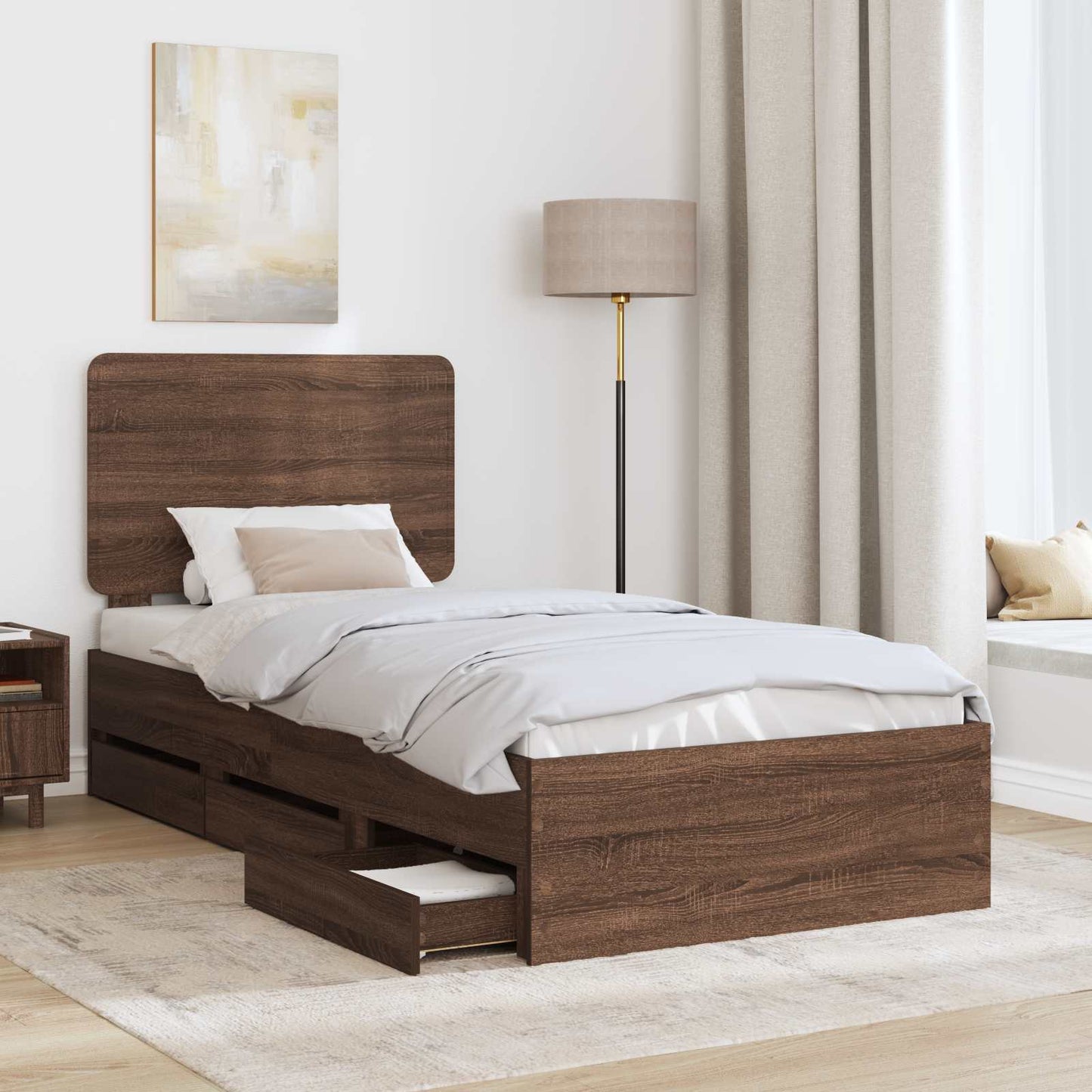 Bed Frame with Drawer Brown Oak 75 x 190 cm Engineer Wood