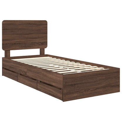 Bed Frame with Drawer Brown Oak 75 x 190 cm Engineer Wood