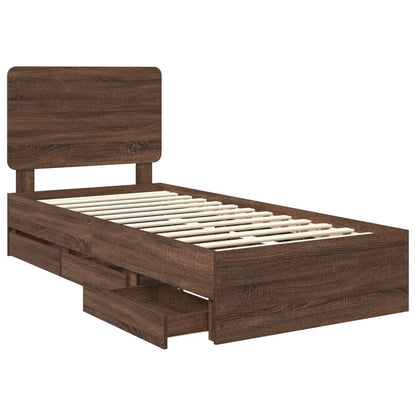 Bed Frame with Drawer Brown Oak 75 x 190 cm Engineer Wood