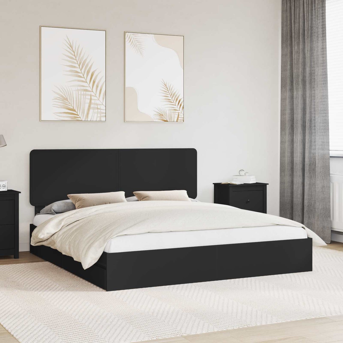 Storage Bed with Headboard Black 200 x 200 cm Engineered Wood