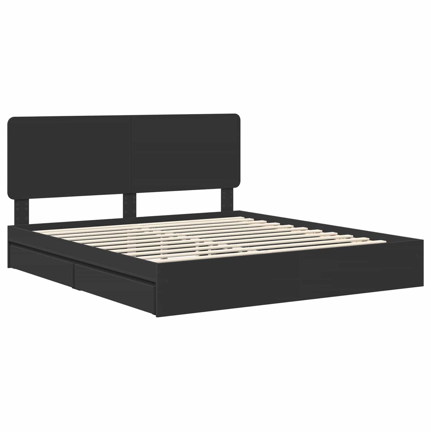 Storage Bed with Headboard Black 200 x 200 cm Engineered Wood