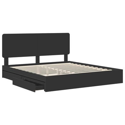 Storage Bed with Headboard Black 200 x 200 cm Engineered Wood