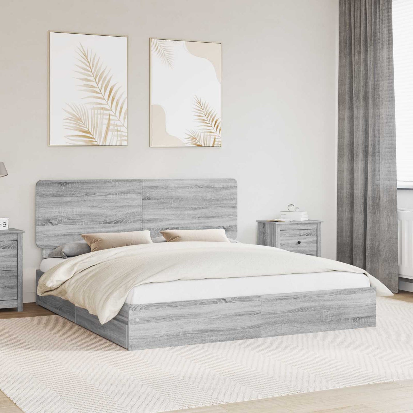 Storage Bed Grey Sonoma 200 x 200 cm Engineered Wood
