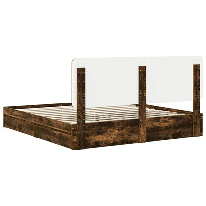 Storage Bed with Drawer Smoked Oak 180 x 200 cm Engineered Wood