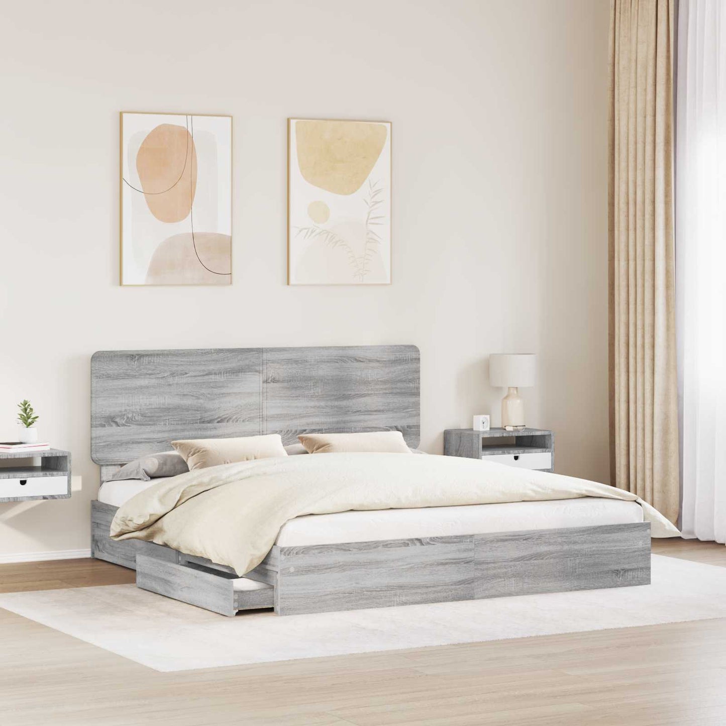 Storage Bed Grey Sonoma 180 x 200 cm Engineered Wood
