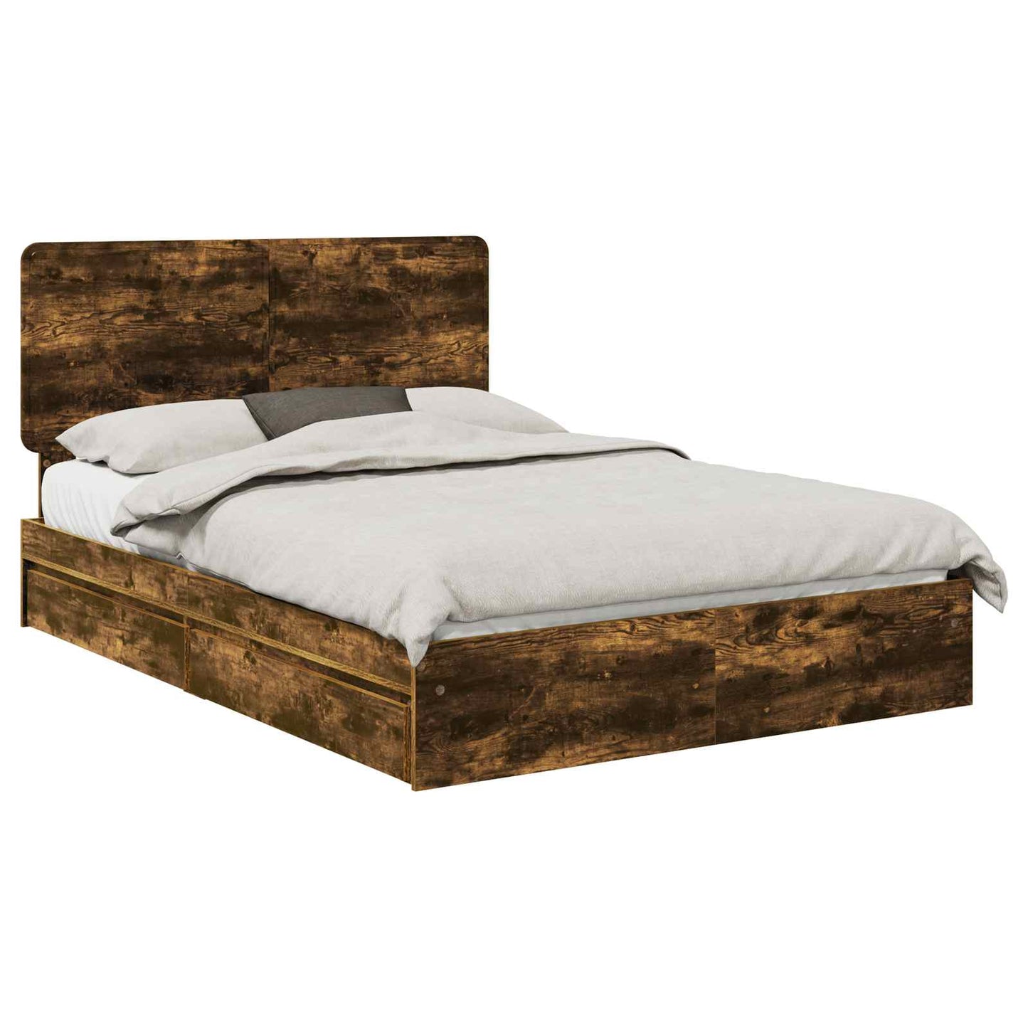 Storage Bed with Drawer Smoked Oak 160 x 200 cm Engineered Wood