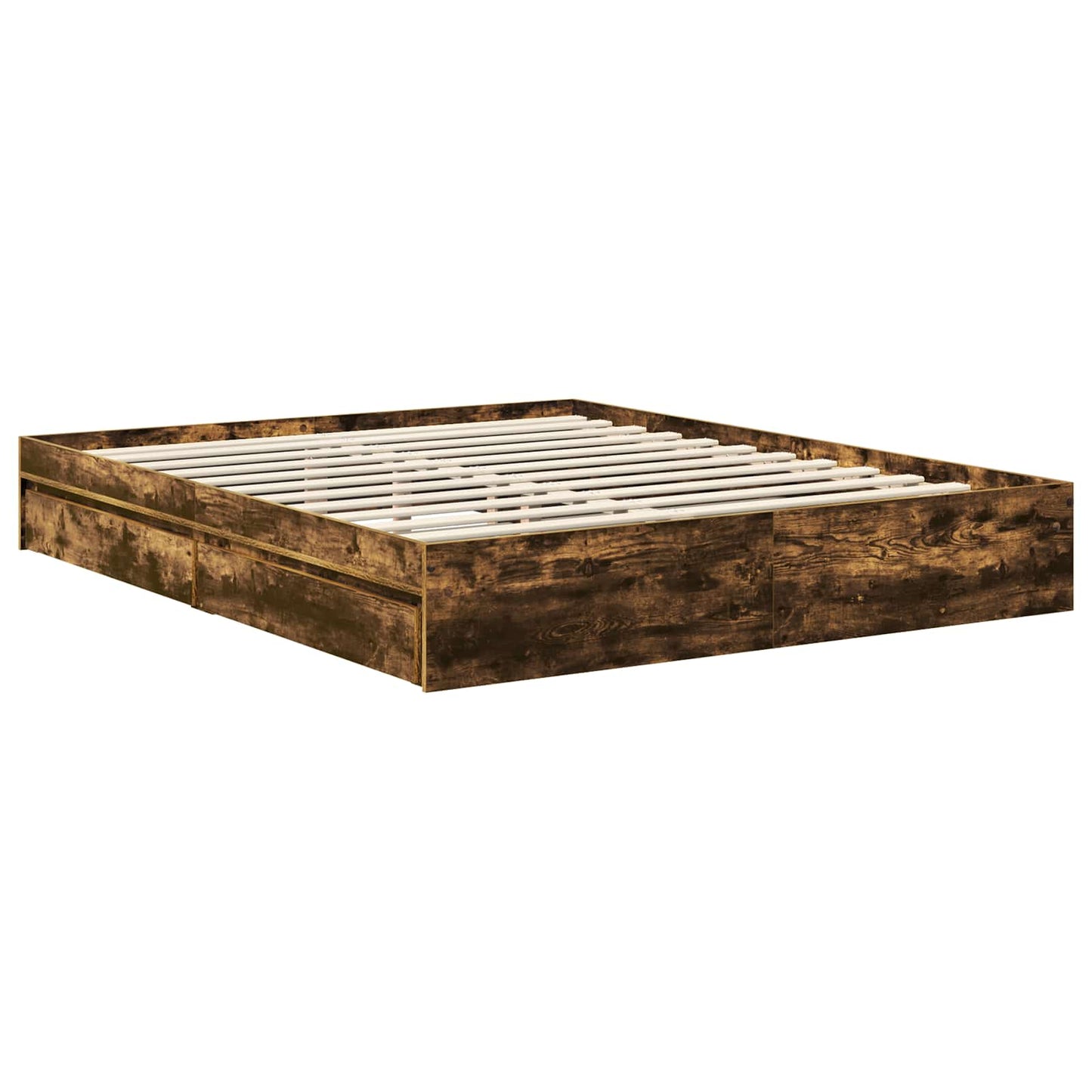Storage Bed with Drawer Smoked Oak 160 x 200 cm Engineered Wood