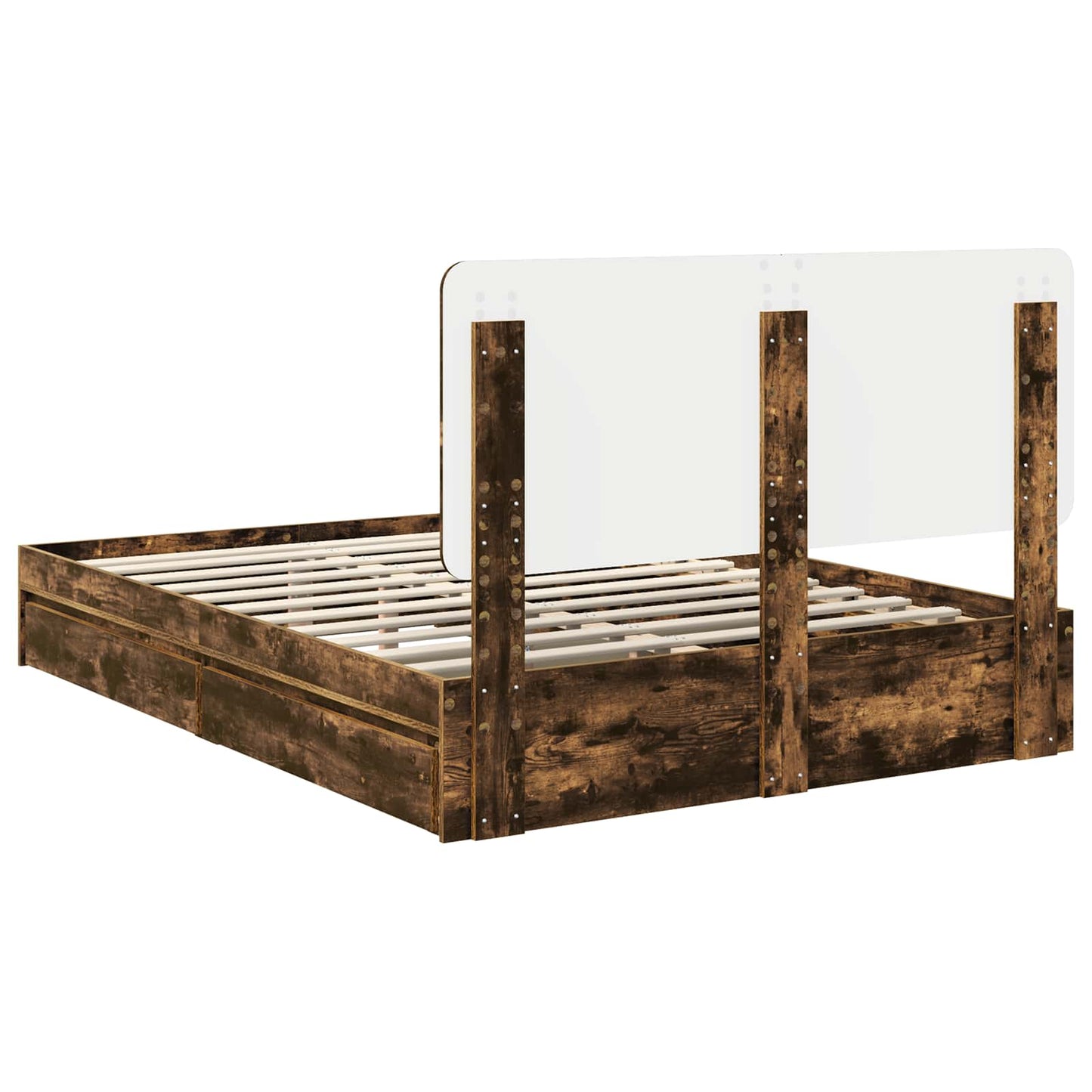 Storage Bed with Drawer Smoked Oak 160 x 200 cm Engineered Wood