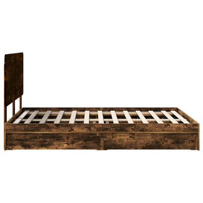 Storage Bed with Drawer Smoked Oak 160 x 200 cm Engineered Wood