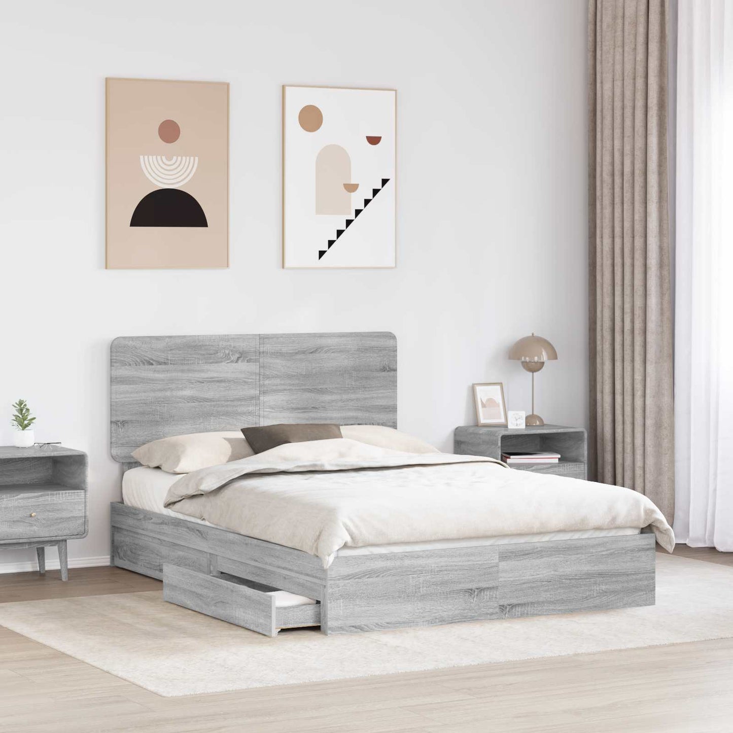 Storage Bed Grey Sonoma 160 x 200 cm Engineered Wood