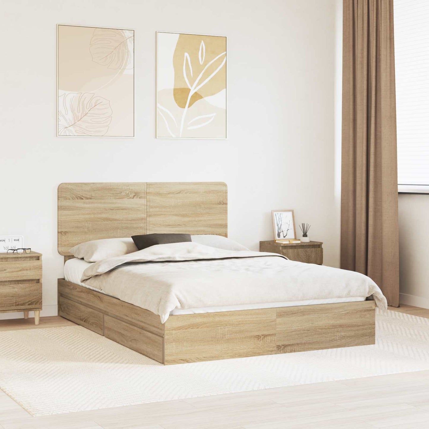 Storage Bed with Drawer Sonoma Oak 140 x 200 cm Engineered Wood