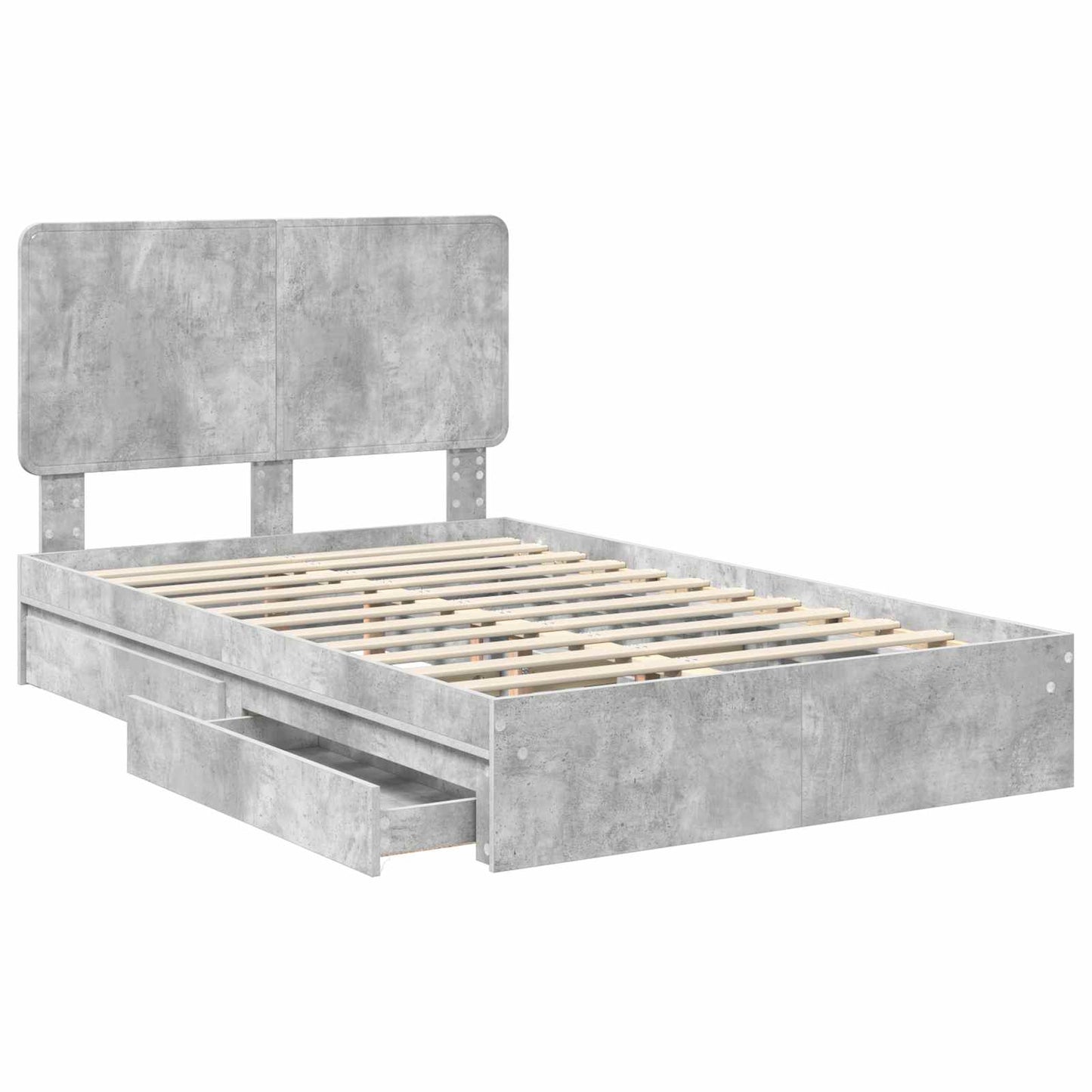 Storage Bed Concrete Grey 135 x 190 cm Engineered Wood