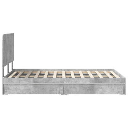 Storage Bed Concrete Grey 135 x 190 cm Engineered Wood