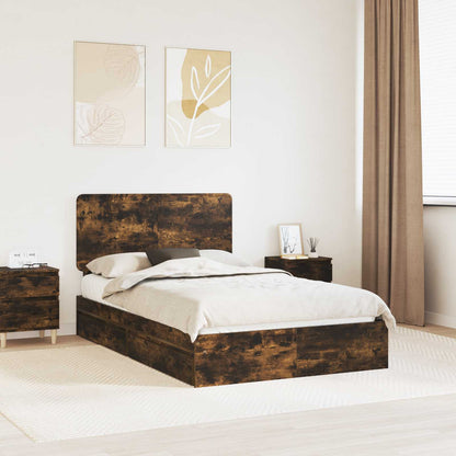 Storage Bed with Drawer Smoked Oak 135 x 190 cm Engineered Wood