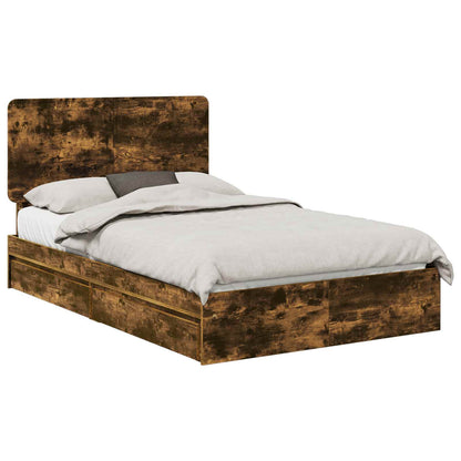 Storage Bed with Drawer Smoked Oak 135 x 190 cm Engineered Wood