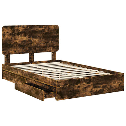 Storage Bed with Drawer Smoked Oak 135 x 190 cm Engineered Wood