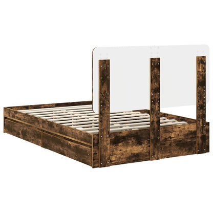 Storage Bed with Drawer Smoked Oak 135 x 190 cm Engineered Wood