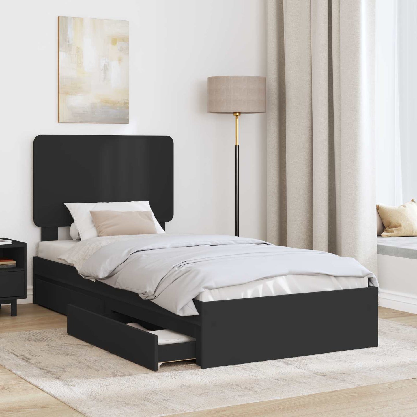 Storage Bed with Headboard Black 100 x 200 cm Engineered Wood