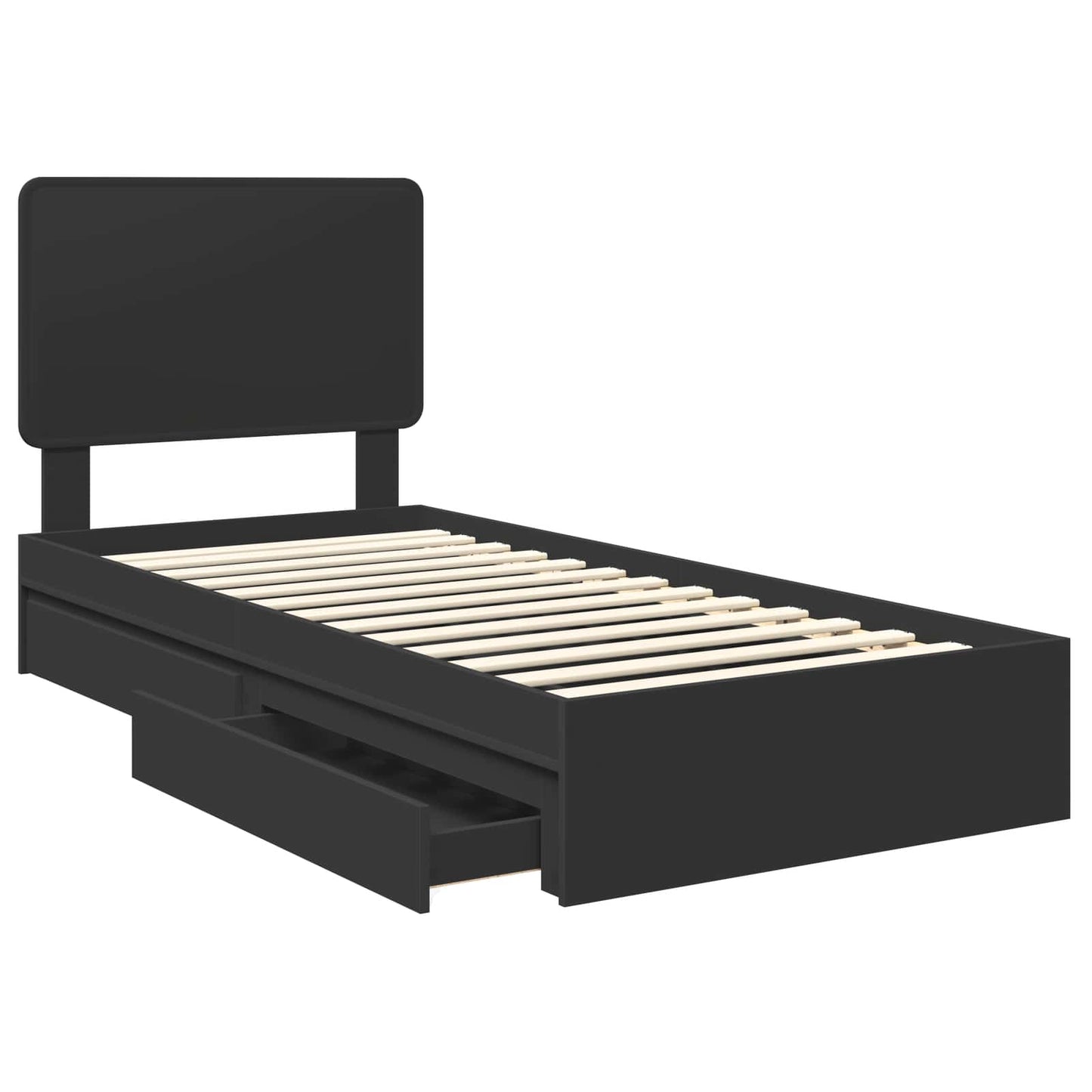 Storage Bed with Headboard Black 100 x 200 cm Engineered Wood