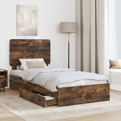 Storage Bed with Drawer Smoked Oak 90 x 200 cm Engineered Wood