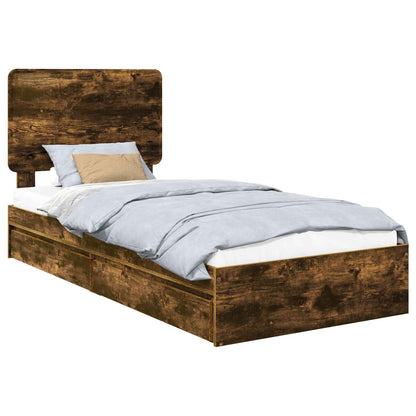 Storage Bed with Drawer Smoked Oak 90 x 200 cm Engineered Wood
