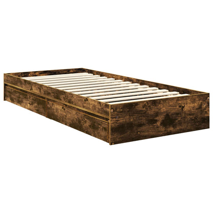 Storage Bed with Drawer Smoked Oak 90 x 200 cm Engineered Wood