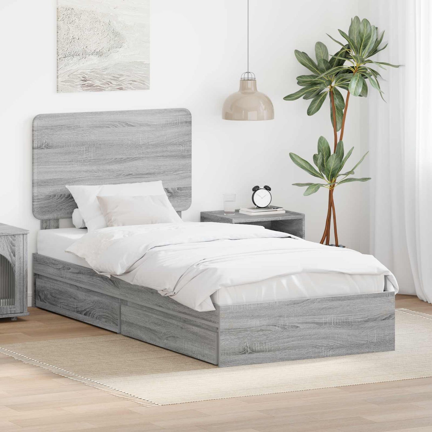 Storage Bed with Drawer Grey Sonoma 90 x 200 cm Engineered Wood