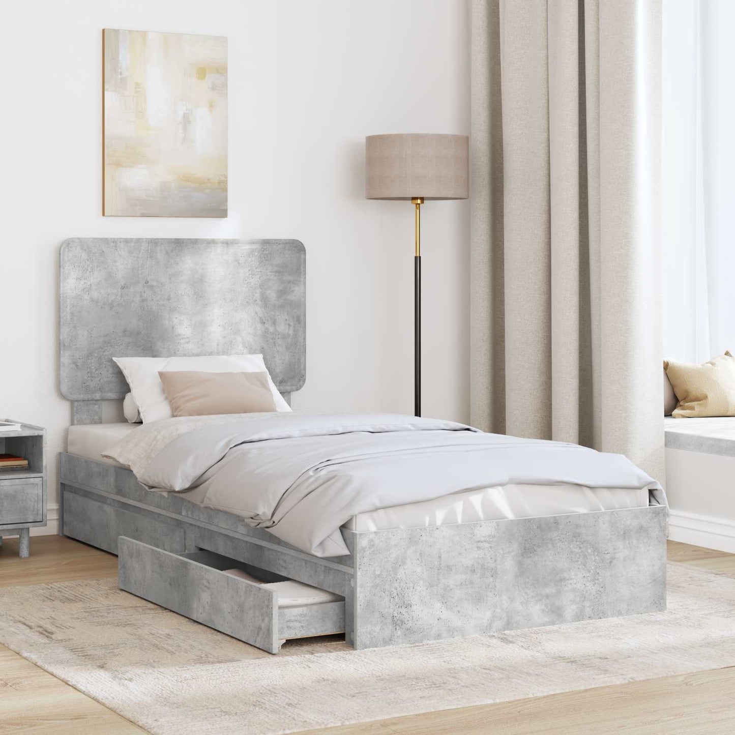 Storage Bed Concrete Grey 90 x 190 cm Engineered Wood
