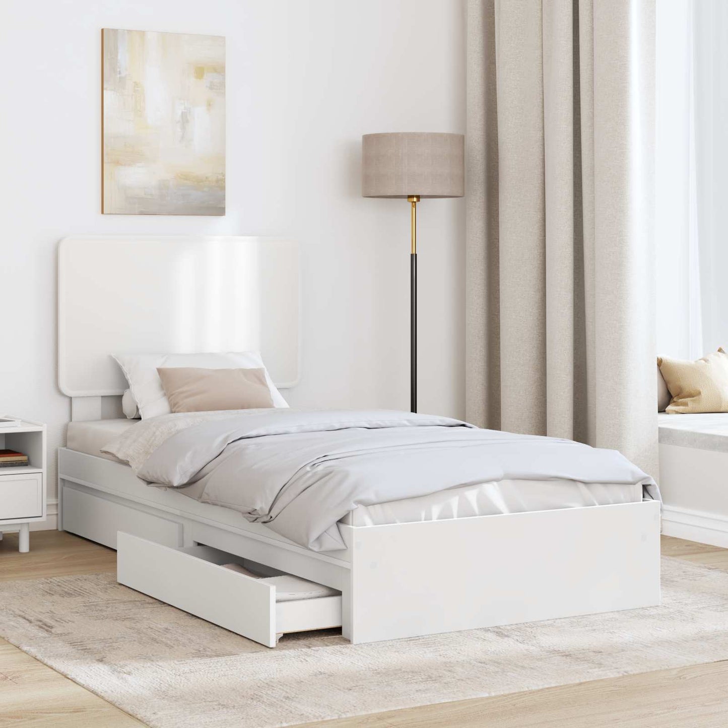 Storage Bed with Headboard White 75 x 190 cm Engineered Wood