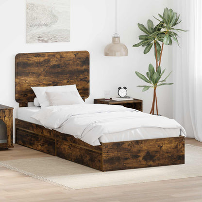 Storage Bed with Drawer Smoked Oak 75 x 190 cm Engineered Wood