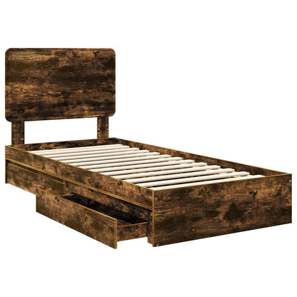 Storage Bed with Drawer Smoked Oak 75 x 190 cm Engineered Wood