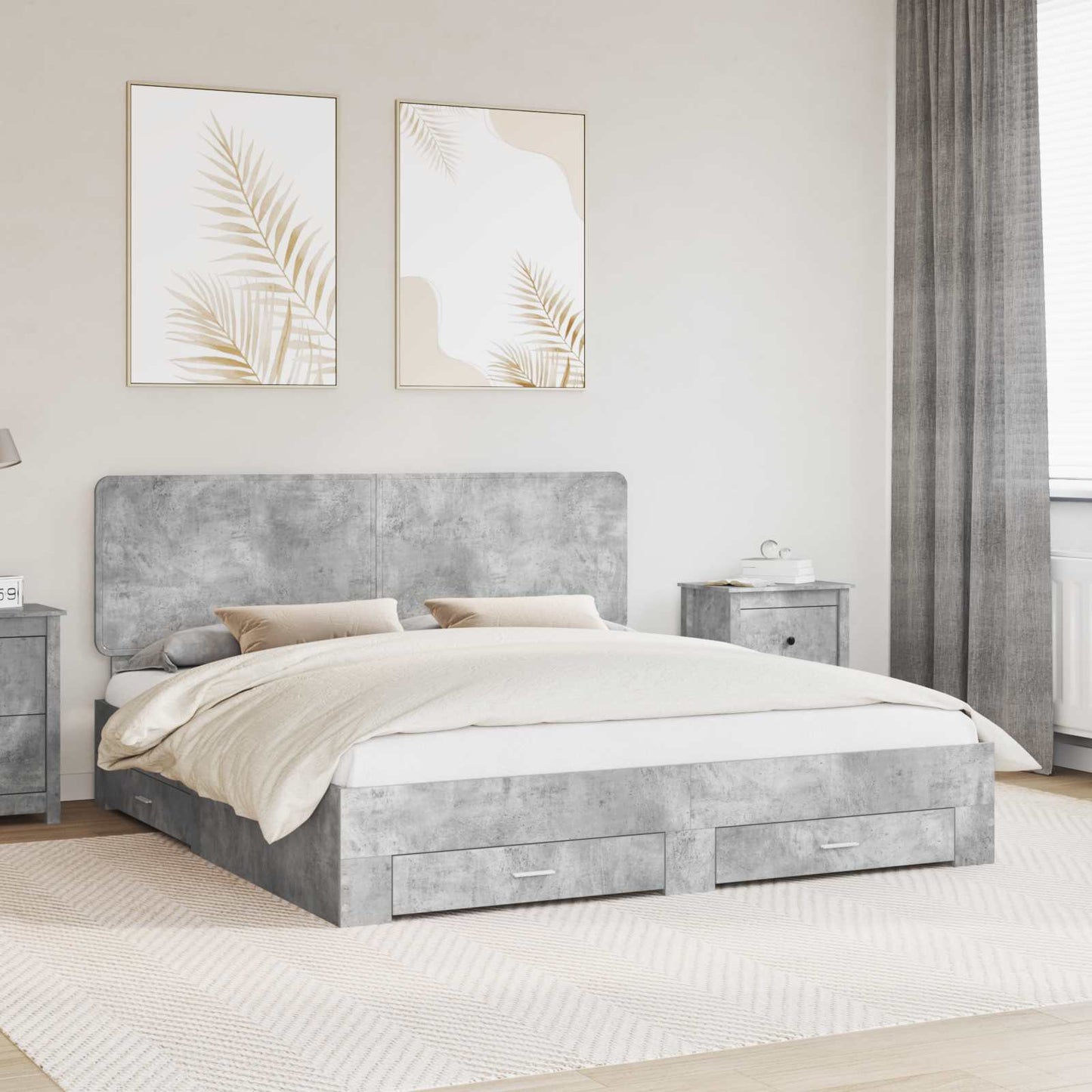 Bed Frame Concrete Grey 200 x 200 cm Engineered Wood